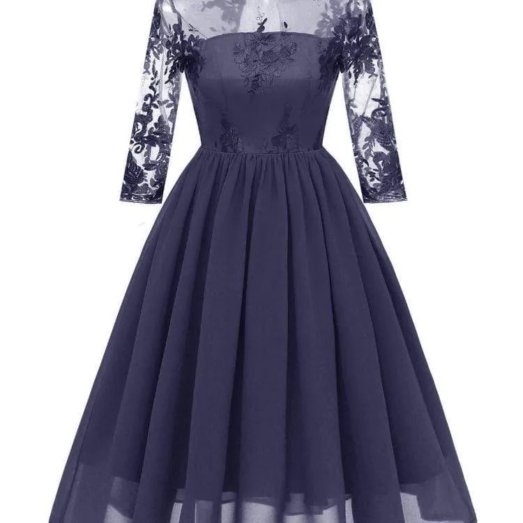 Damen Spitzenärmel Chiffon Partykleider Hochzeitskleid