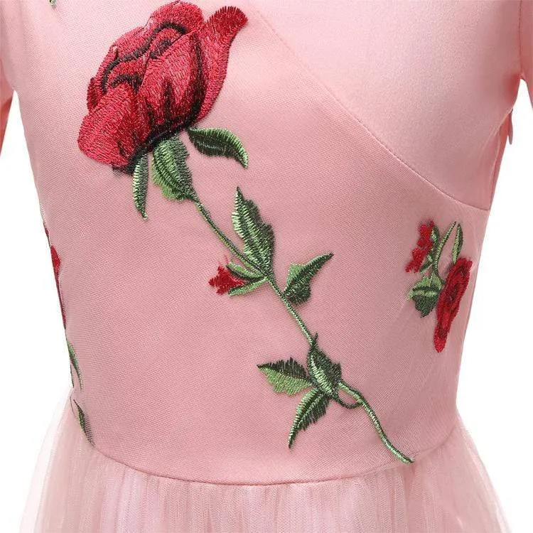 Damen Vintage Rose Spitze Partykleider Brautjungfernkleider Netzkleider Hochzeitskleid