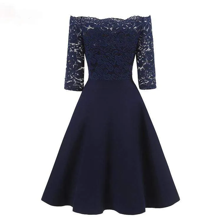 Damen Schulterfrei Spitze Partykleider Brautjungfernkleider Hochzeitskleid