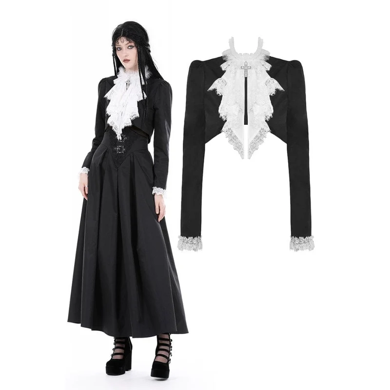 Damen-Jacke im Gothic-Stil mit Stehkragen und Rüschenkragen