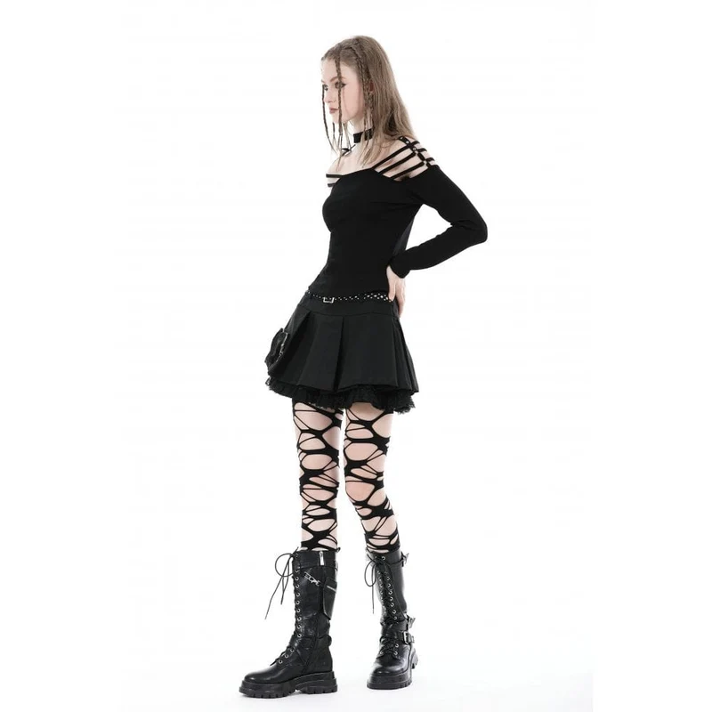 Schulterfreie Punk-Bluse mit Schnalle für Damen