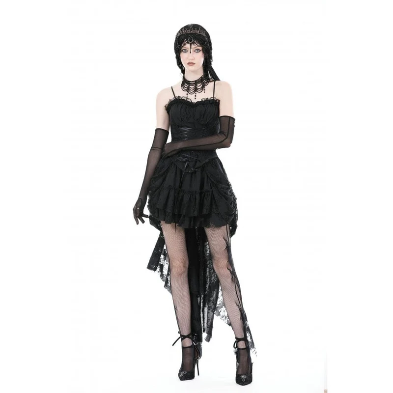 Mehrschichtiger, unbesäumter High-Low-Rock für Damen im Gothic-Stil
