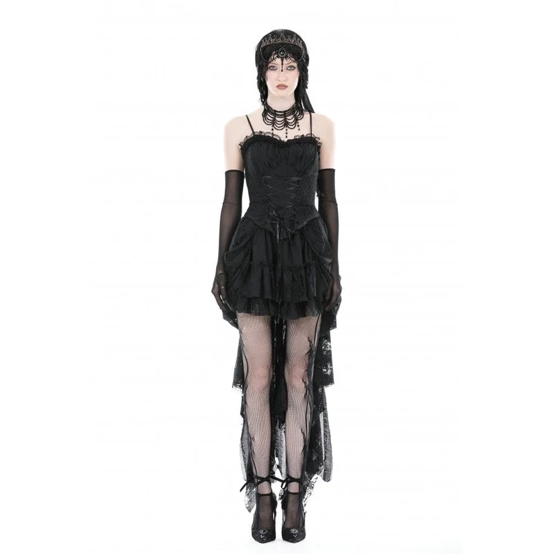 Mehrschichtiger, unbesäumter High-Low-Rock für Damen im Gothic-Stil