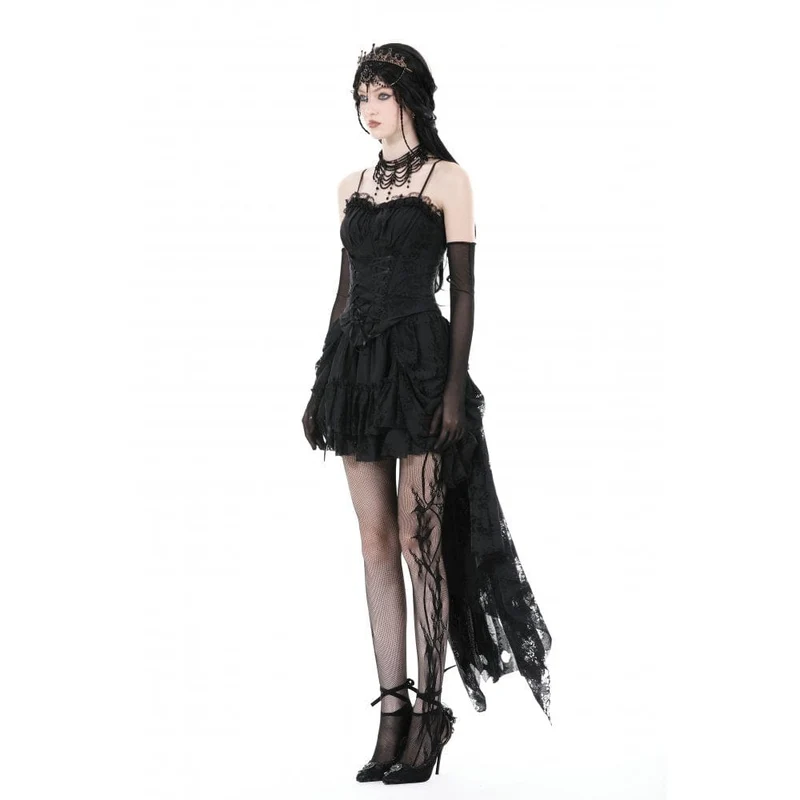 Mehrschichtiger, unbesäumter High-Low-Rock für Damen im Gothic-Stil