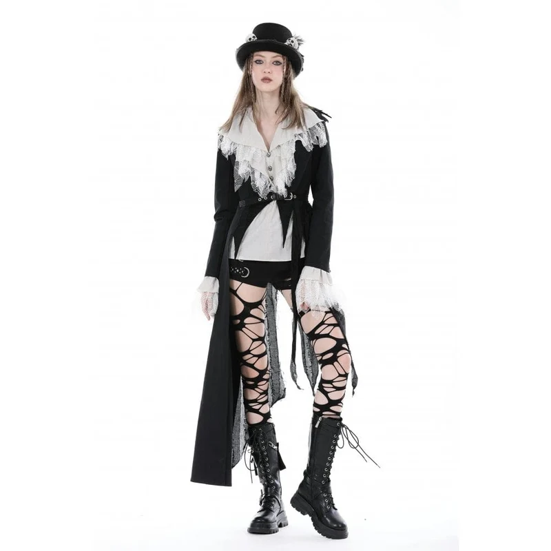 Unregelmäßiger Distressed-Punk-Mantel für Damen mit Gürtel