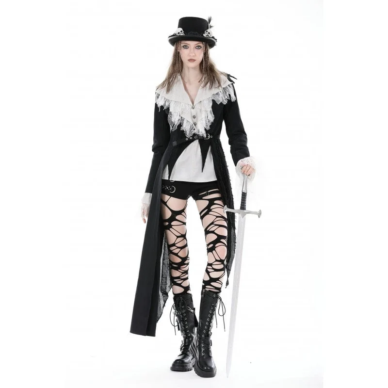 Unregelmäßiger Distressed-Punk-Mantel für Damen mit Gürtel