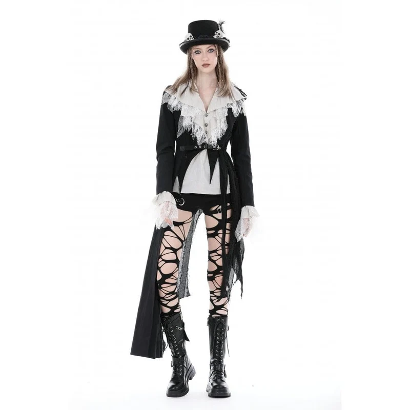 Unregelmäßiger Distressed-Punk-Mantel für Damen mit Gürtel