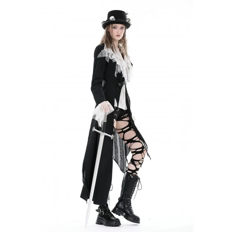 Unregelmäßiger Distressed-Punk-Mantel für Damen mit Gürtel