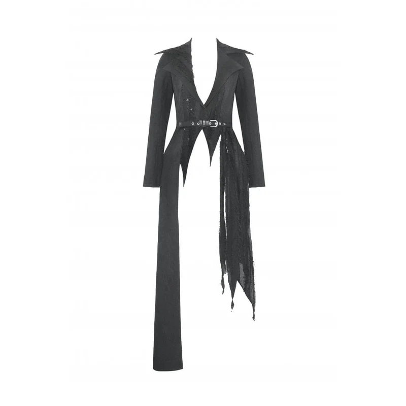 Unregelmäßiger Distressed-Punk-Mantel für Damen mit Gürtel