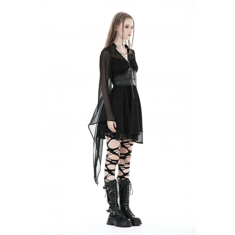 Damen-Gothic-Kleid mit unregelmäßigen, ausgestellten Ärmeln und tiefem Ausschnitt