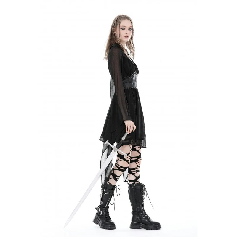 Damen-Gothic-Kleid mit unregelmäßigen, ausgestellten Ärmeln und tiefem Ausschnitt