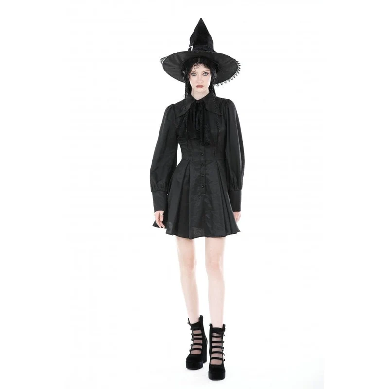Damen-Gothic-Kleid mit Umlegekragen und Krawatte