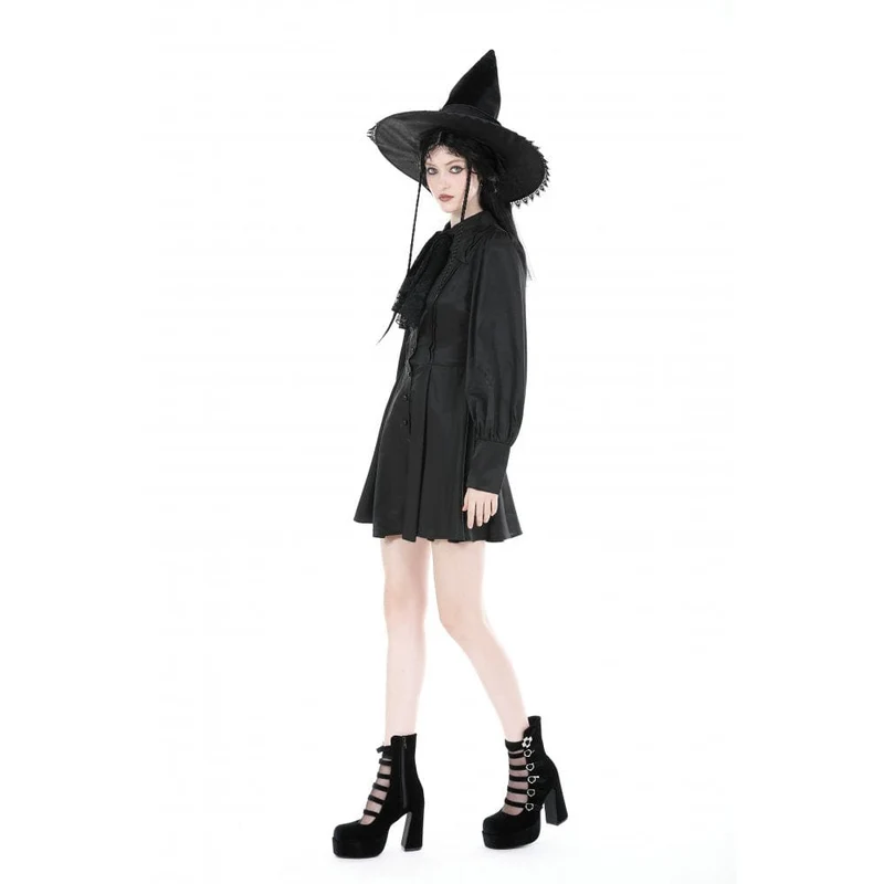 Damen-Gothic-Kleid mit Umlegekragen und Krawatte