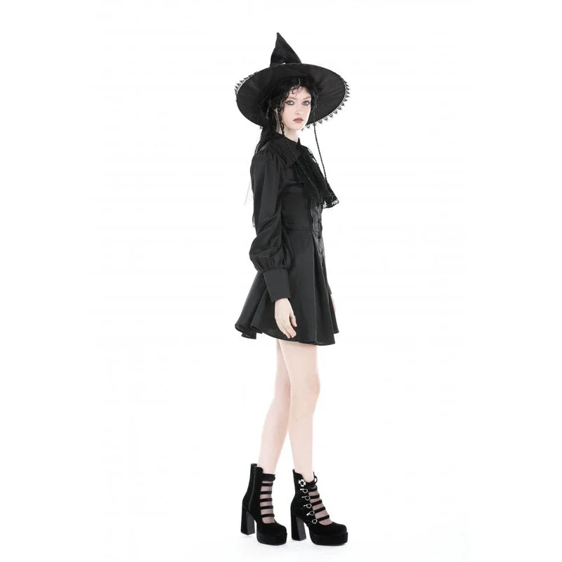 Damen-Gothic-Kleid mit Umlegekragen und Krawatte