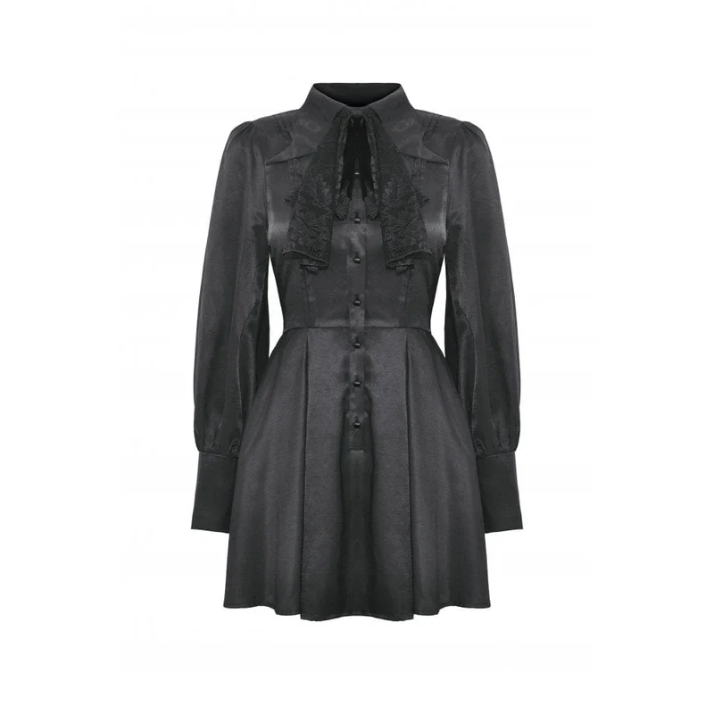 Damen-Gothic-Kleid mit Umlegekragen und Krawatte