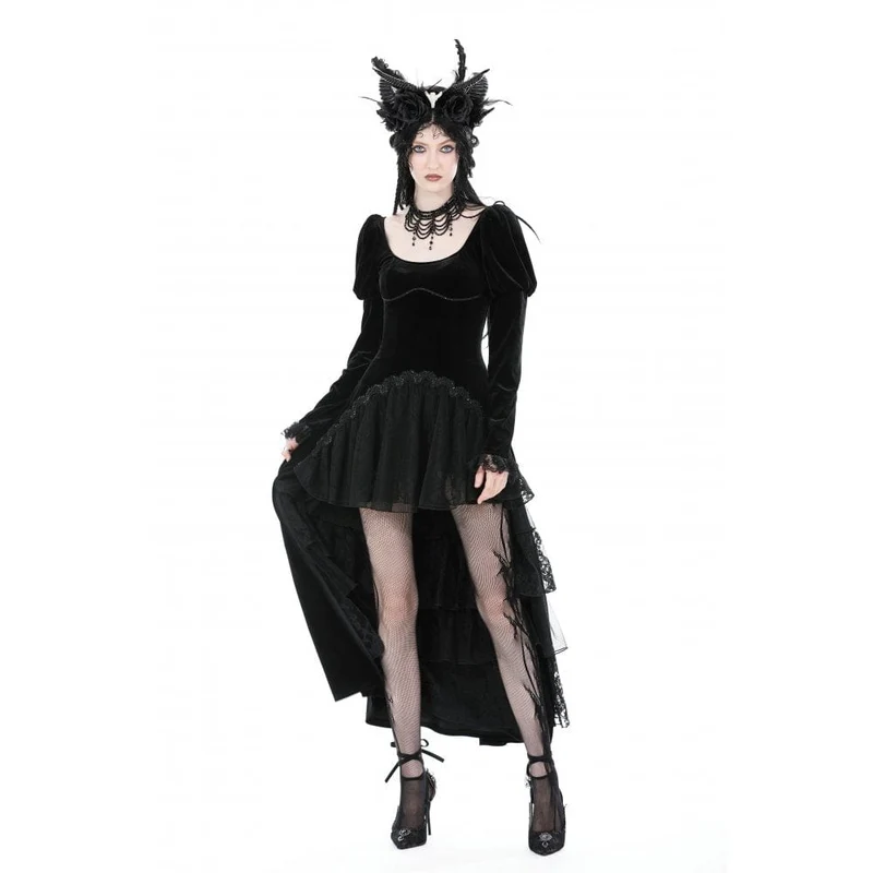 Gothic-Hochzeitskleid aus Samt mit Puffärmeln für Damen