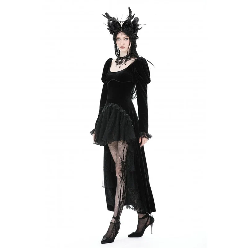 Gothic-Hochzeitskleid aus Samt mit Puffärmeln für Damen