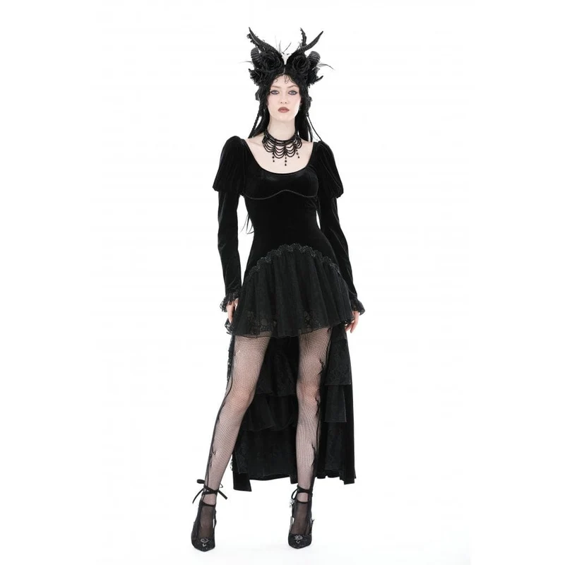 Gothic-Hochzeitskleid aus Samt mit Puffärmeln für Damen