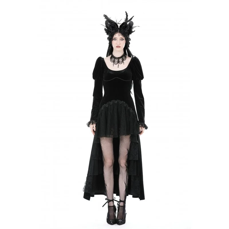 Gothic-Hochzeitskleid aus Samt mit Puffärmeln für Damen