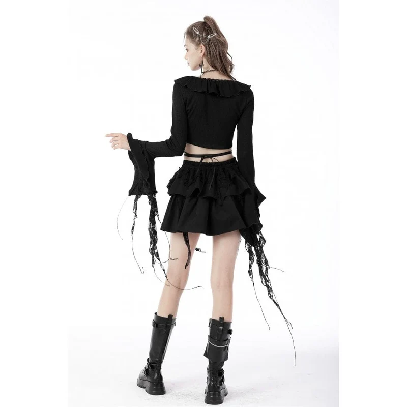 Damen Gothic Schnürtop mit Puffärmeln