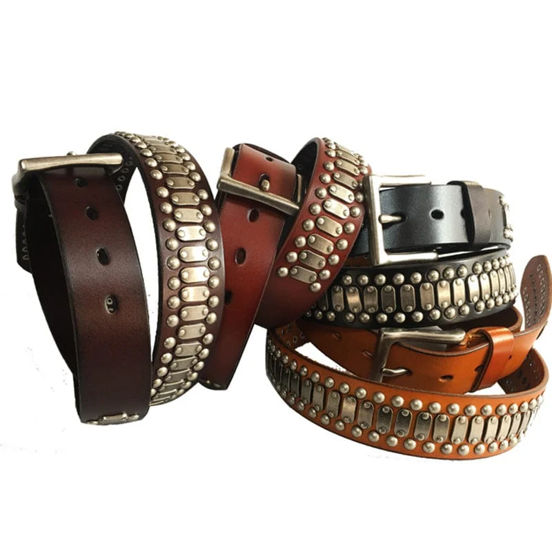 Herren Punk Vintage Nieten Ledergürtel