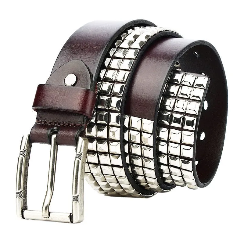 Herren Punk Silber Full Nieten Ledergürtel
