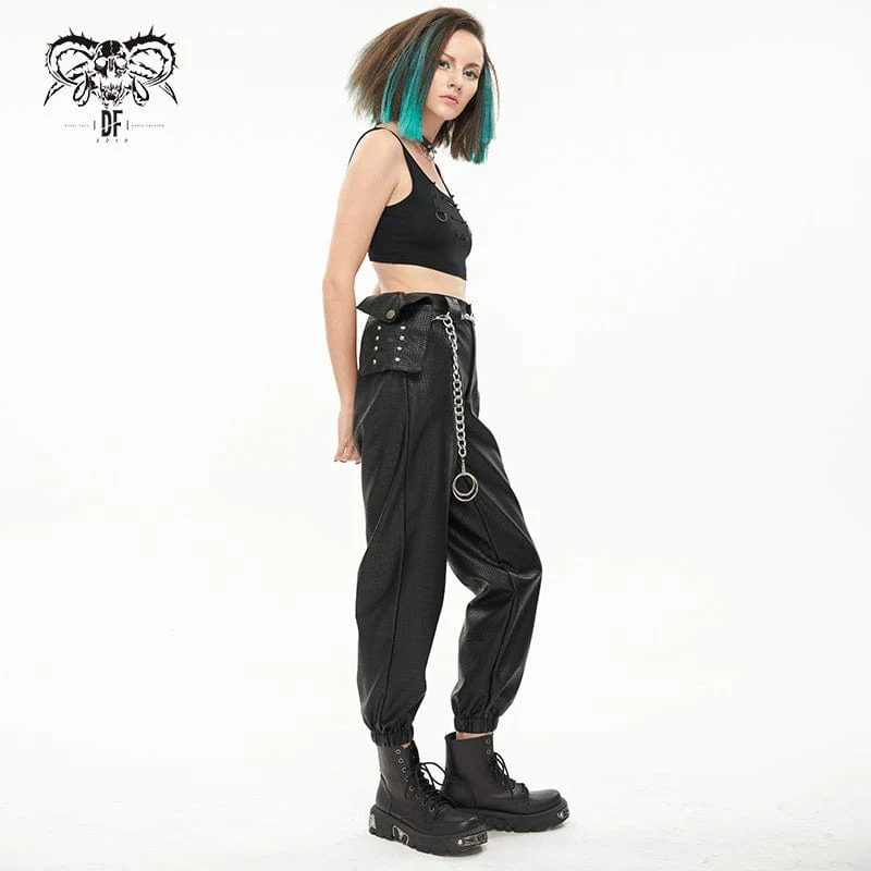 Damen-Punk-Lederhose mit Knöchelband und Metallkette