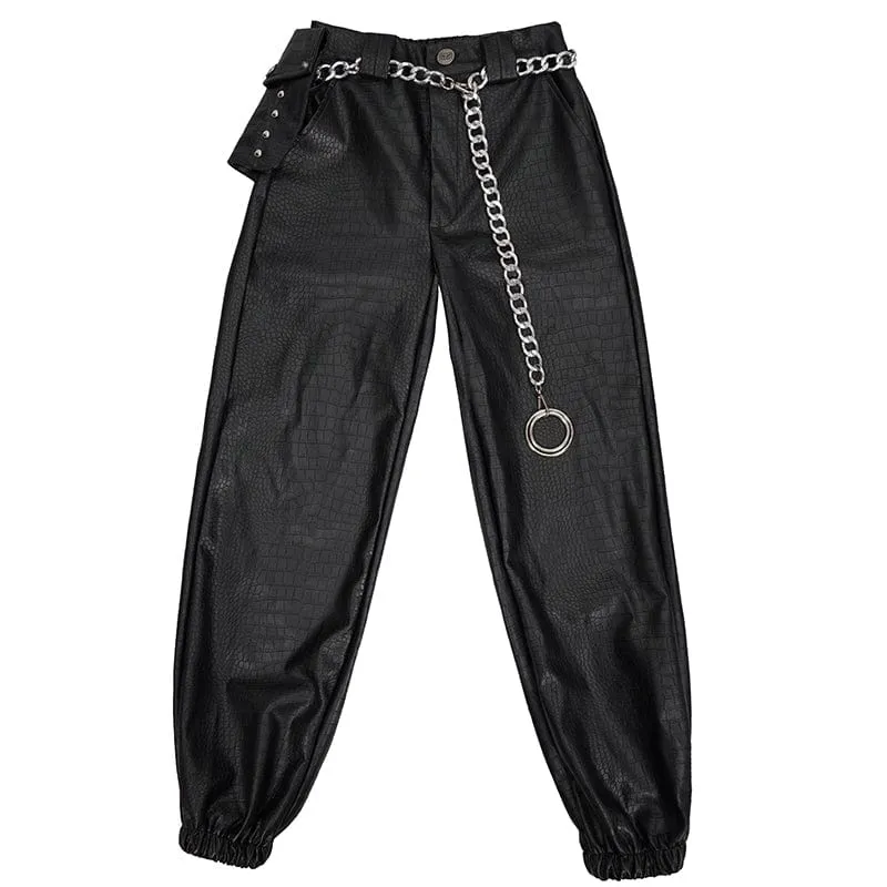 Damen-Punk-Lederhose mit Knöchelband und Metallkette