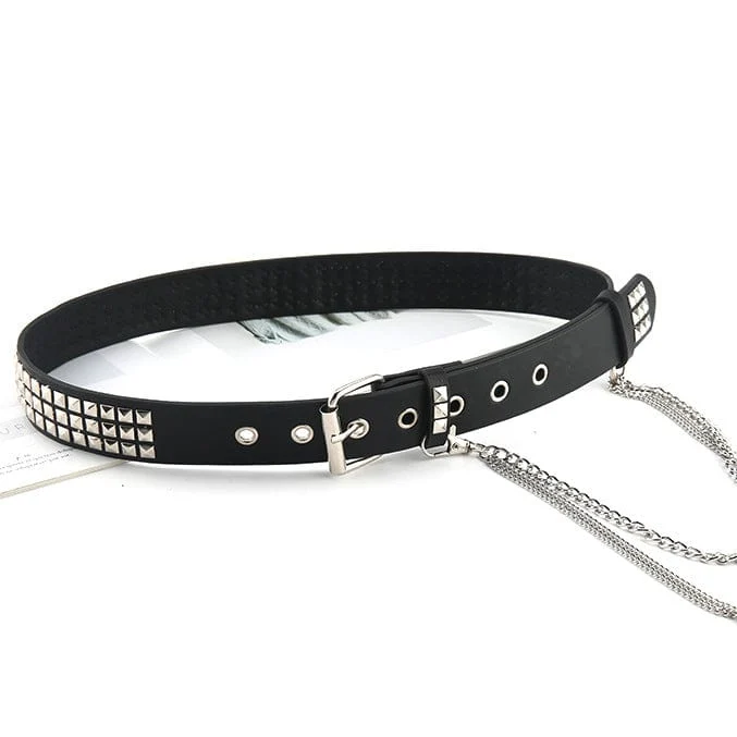 Damen Punk Rivets Kunstledergürtel mit Metallkette