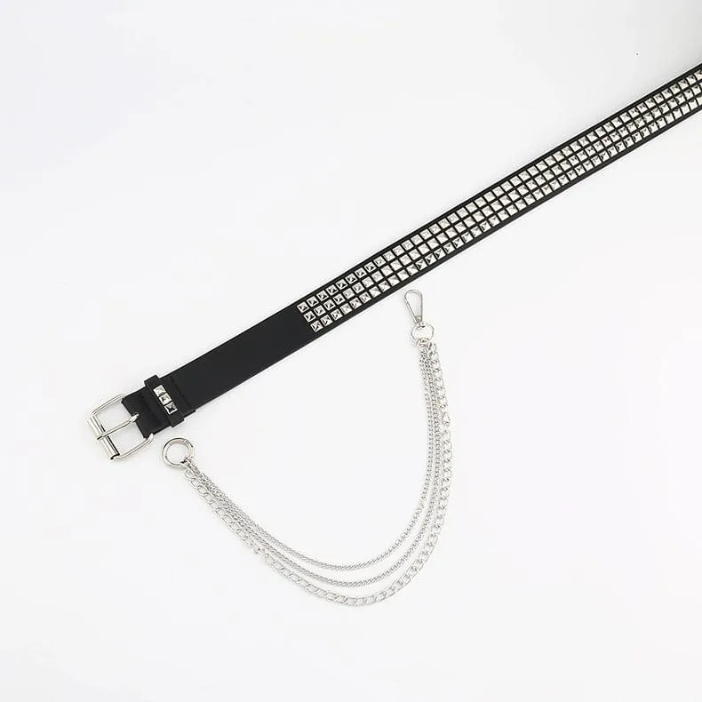 Damen Punk Rivets Kunstledergürtel mit Metallkette