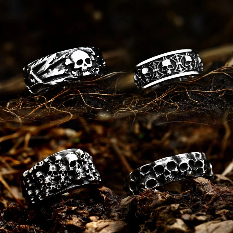 Herren-Punk-Schädel-Kopf-Ring