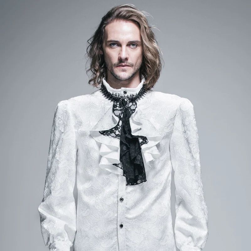 Herren Gothic Kontrastfarbe Mehrschichtige Spitzenhalsbekleidung