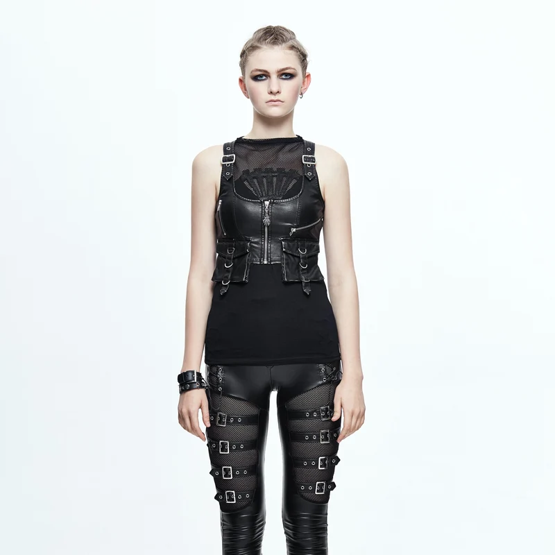 Kunstlederweste im Punk-Militärstil für Damen mit Taschen