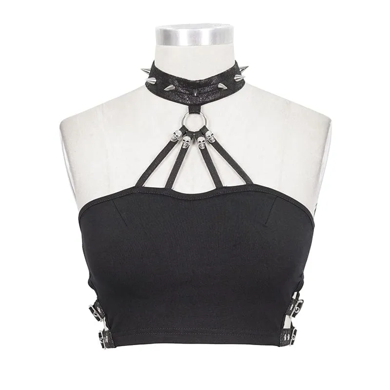 Damen Punk Rivets Skull Neckholder Bustier
