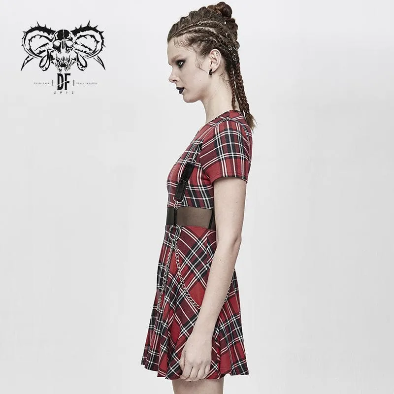 Damen Vintage Gothic rot kariertes Kleid