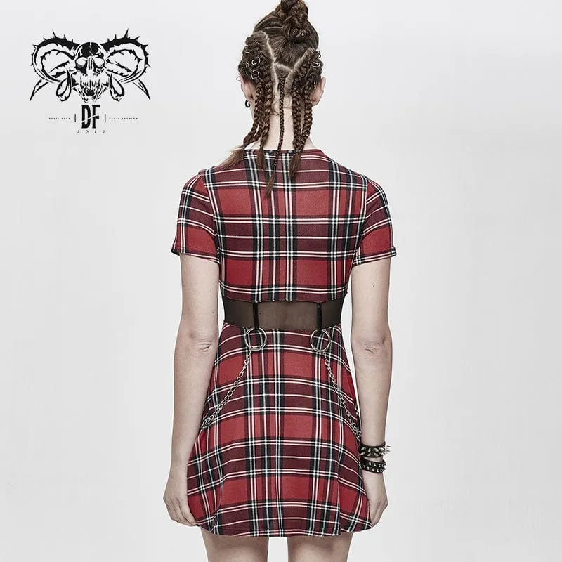Damen Vintage Gothic rot kariertes Kleid
