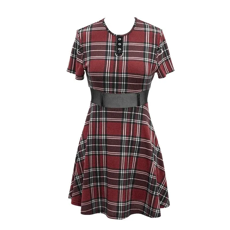 Damen Vintage Gothic rot kariertes Kleid
