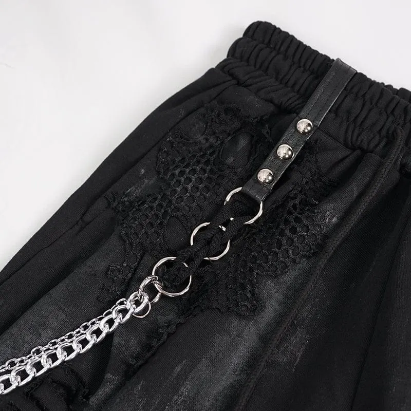 Damen-Punk-Laternenhose mit zerrissener Metallkette