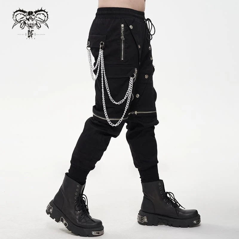 Herren Punk Metal Chain Cargohose mit abnehmbaren Beinen