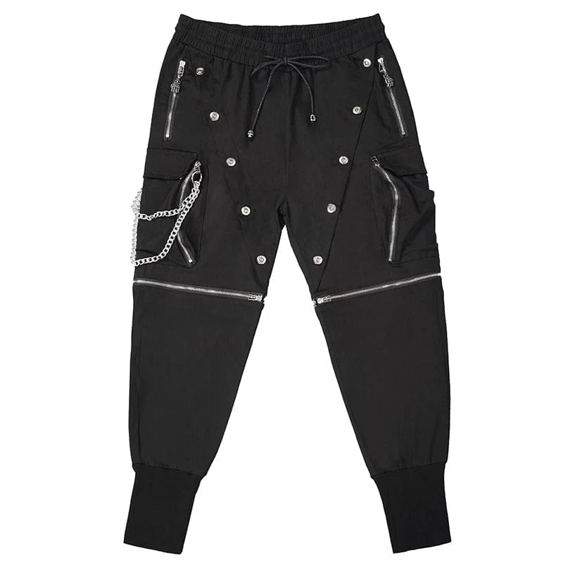 Herren Punk Metal Chain Cargohose mit abnehmbaren Beinen