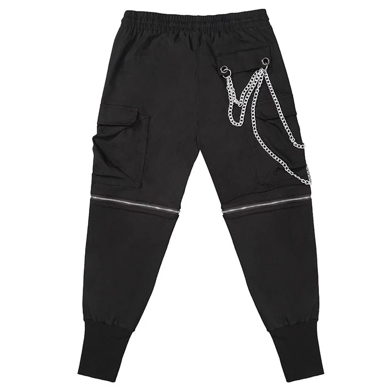 Herren Punk Metal Chain Cargohose mit abnehmbaren Beinen