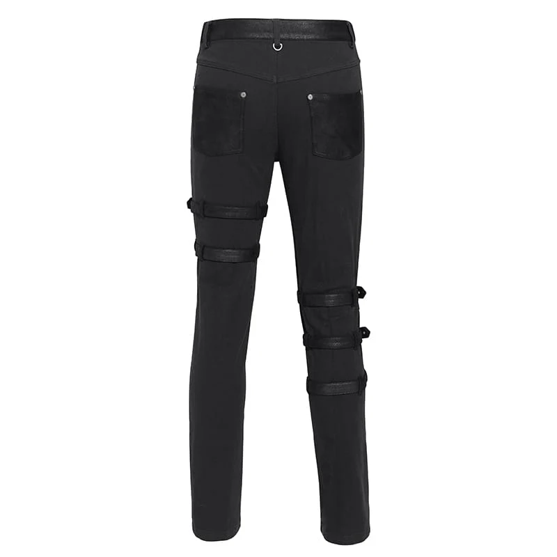 Herren Punk Ripped Straps Hose mit geradem Bein