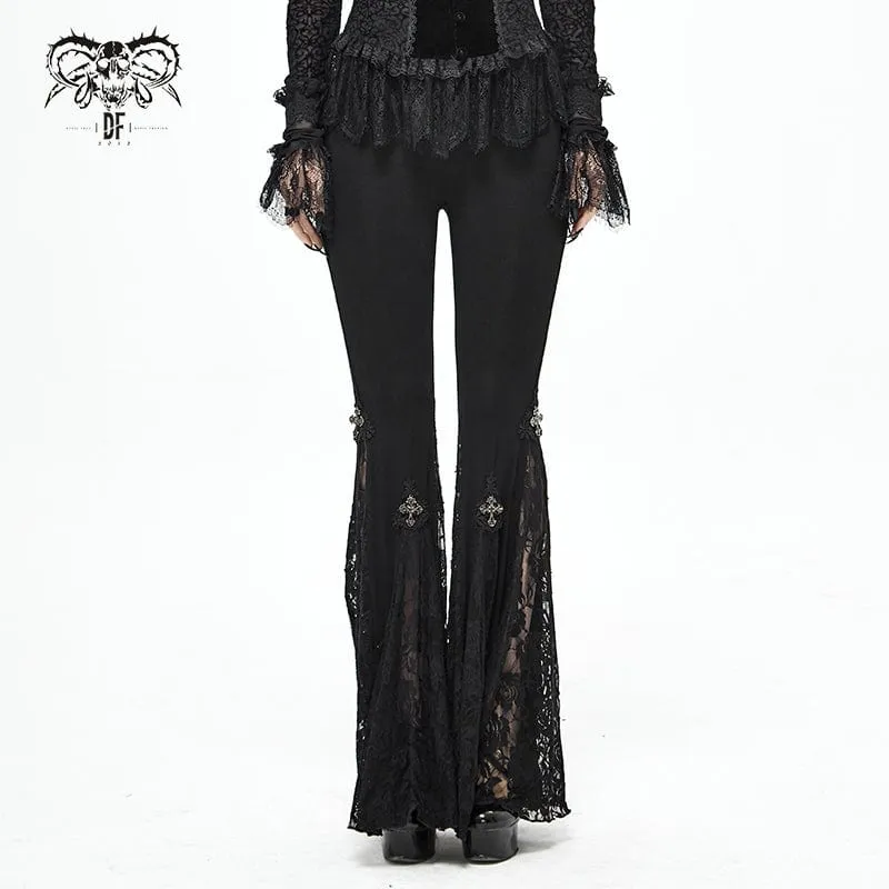Gothic Schlaghose mit hoher Taille und floraler Spitze für Damen