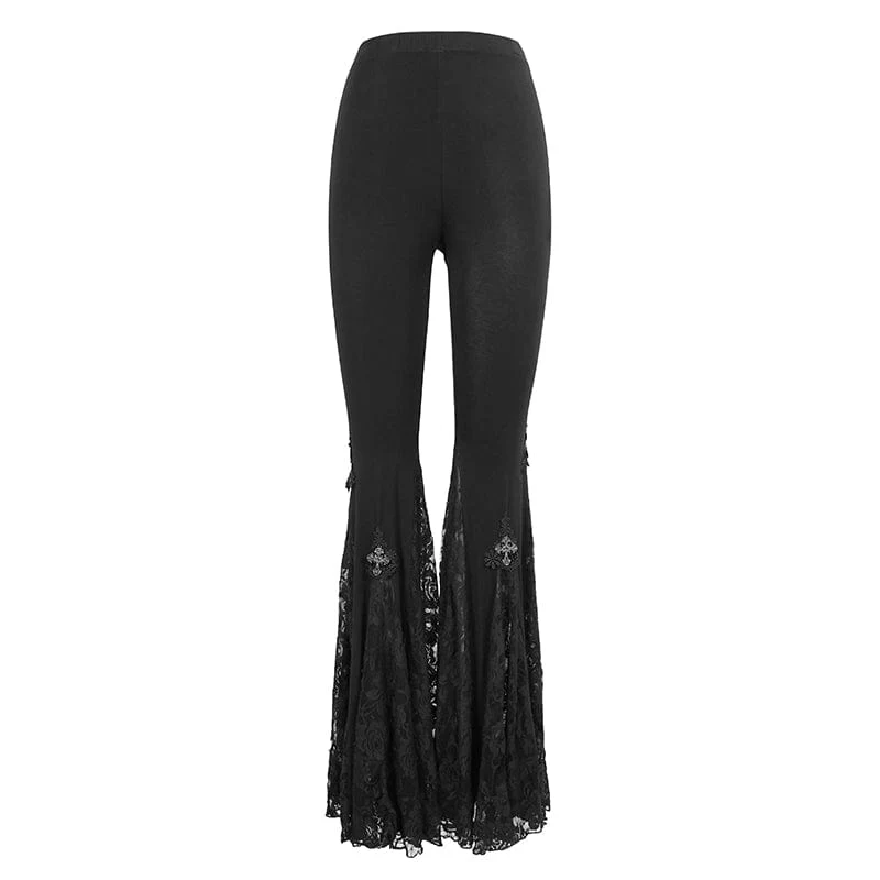 Gothic Schlaghose mit hoher Taille und floraler Spitze für Damen