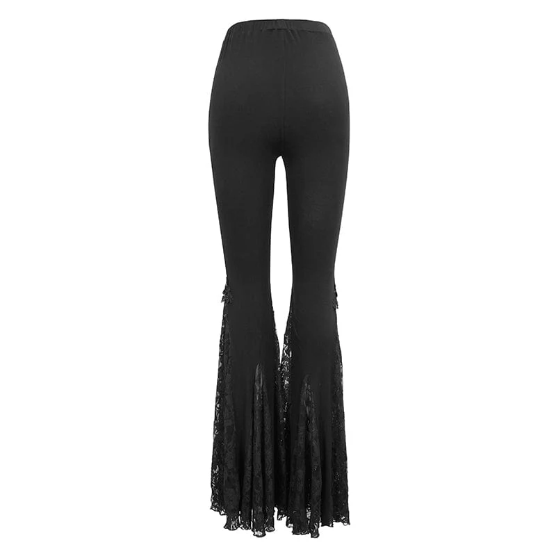 Gothic Schlaghose mit hoher Taille und floraler Spitze für Damen