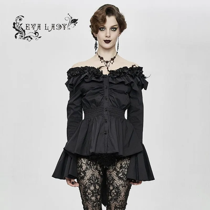 Gothic Falbala Off-Shoulder-Hemd mit ausgestellten Ärmeln für Damen