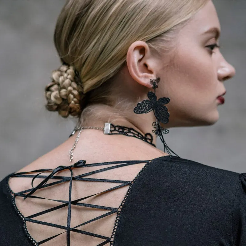 Gothic Black Rose Lace Choker für Damen
