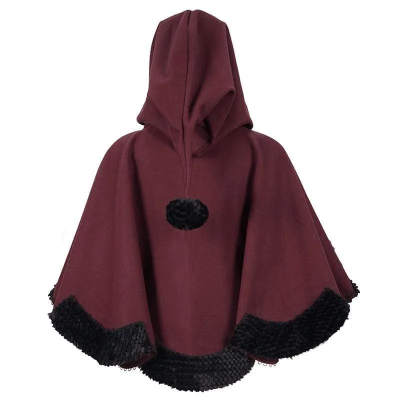 Gothic Blumenstickerei Spleiß Cape für Damen mit Kapuze Rot