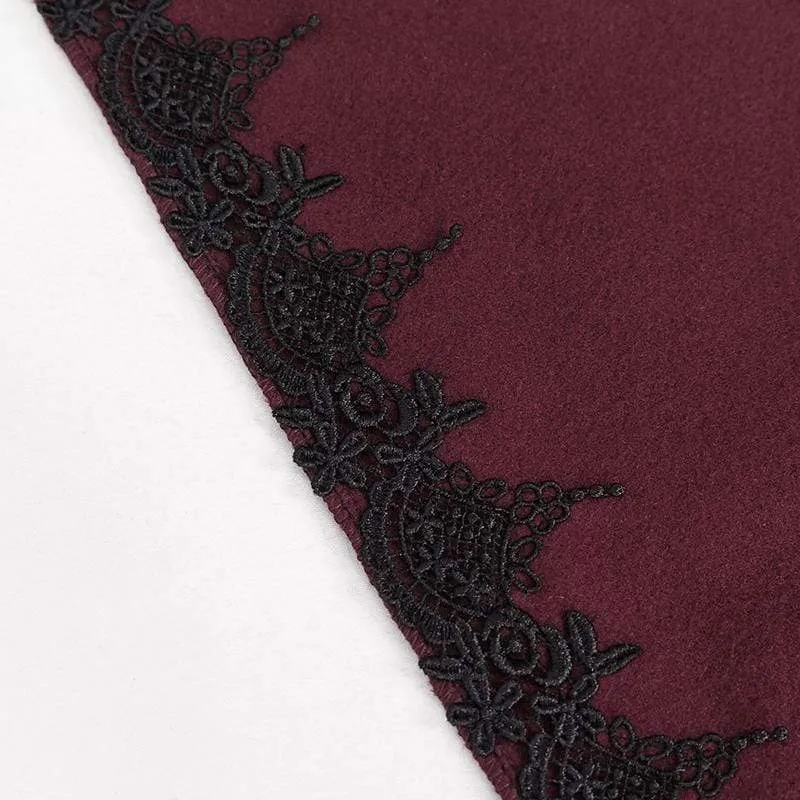 Gothic Blumenstickerei Spleiß Cape für Damen mit Kapuze Rot