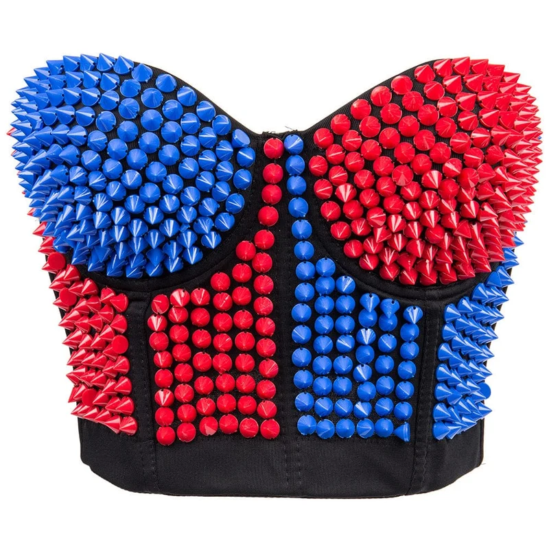 Damen Punk Kontrastfarbe Nieten Bustier Cosplay Kostüm